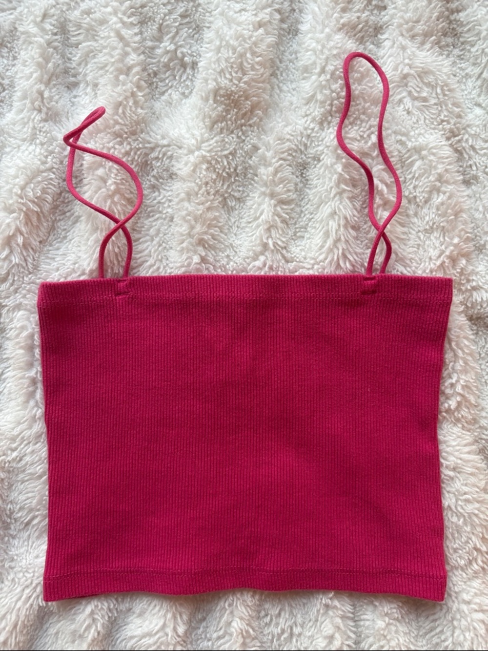 Zara Hot Pink Ribbed Crop Top with Thin Straps